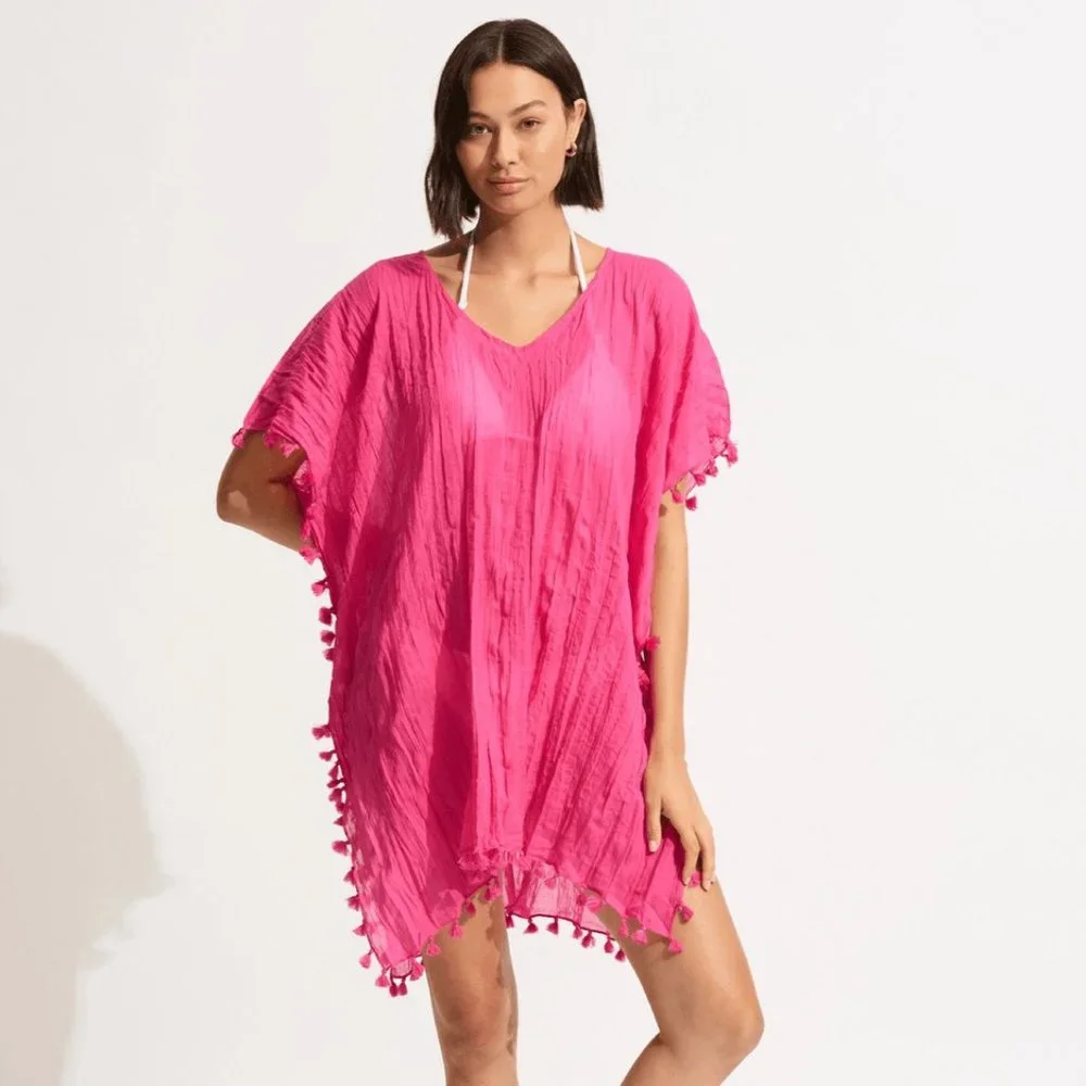 NWT Seafolly X Revolve Amnesia Kaftan in Magenta Haze One Size - Picture 1 of 9